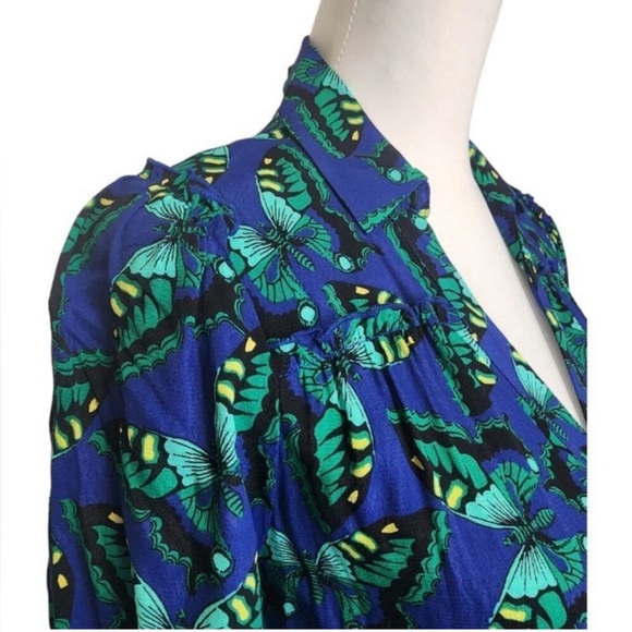 Anthropologie Maeve Blue Green Butterfly Pippa Button Up Shirt Dress sz XS - Picture 14 of 14